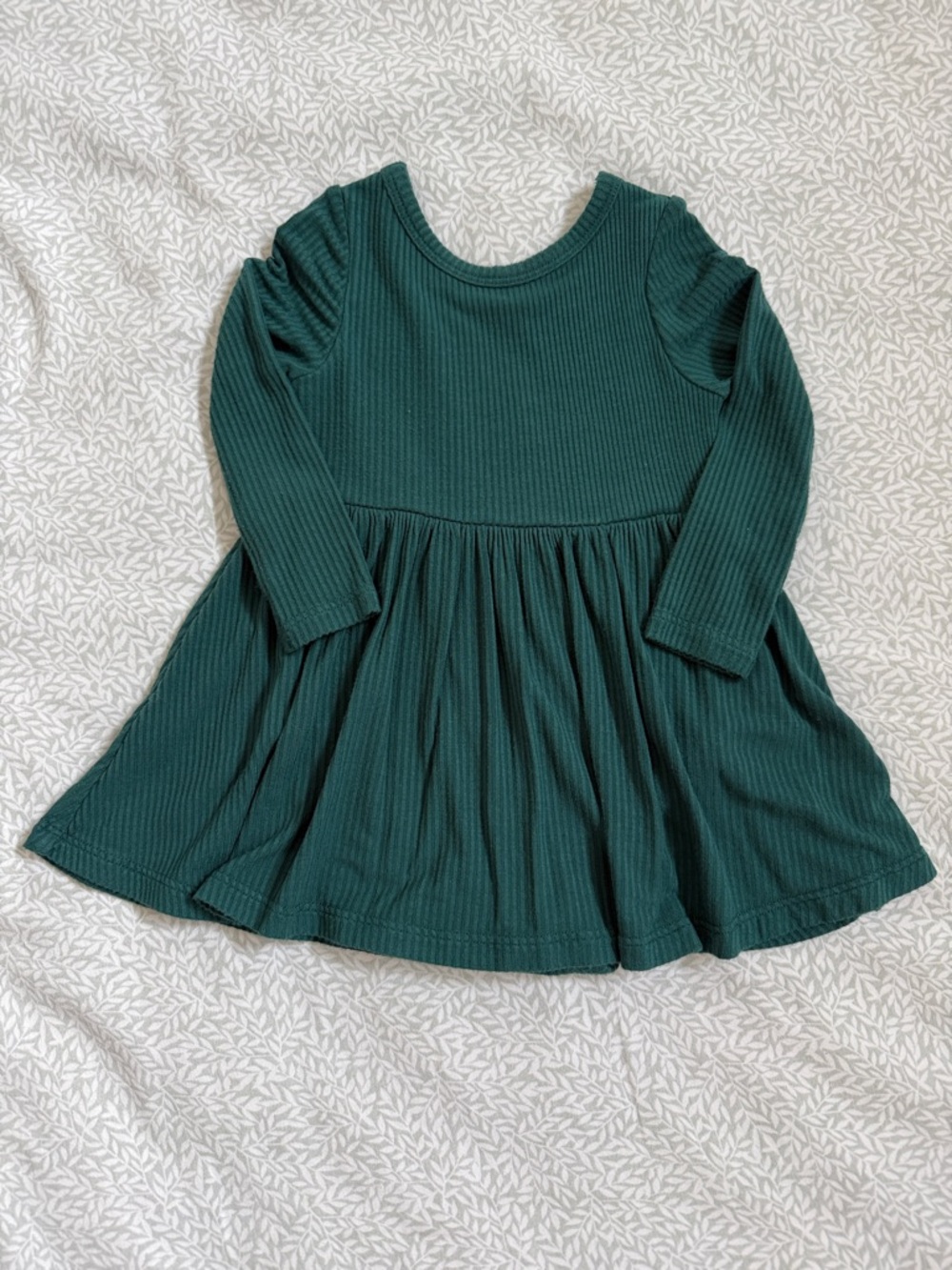 Girls Long Sleeve Ribbed Swing Dress - Deep Green